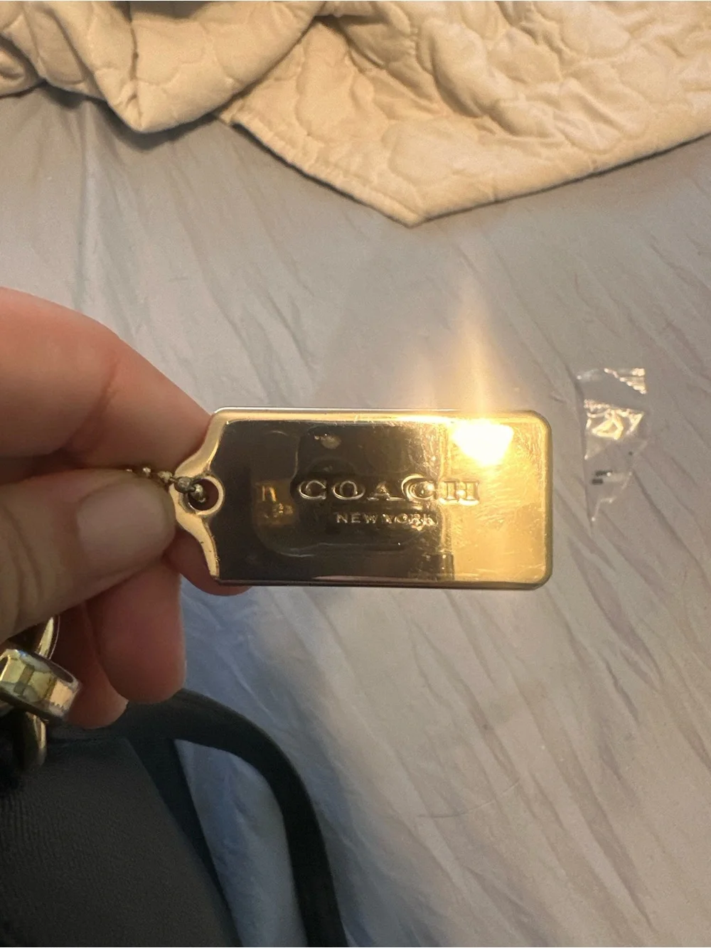 Coach Black Leather Double-Handle Tote with Gold Hardware
